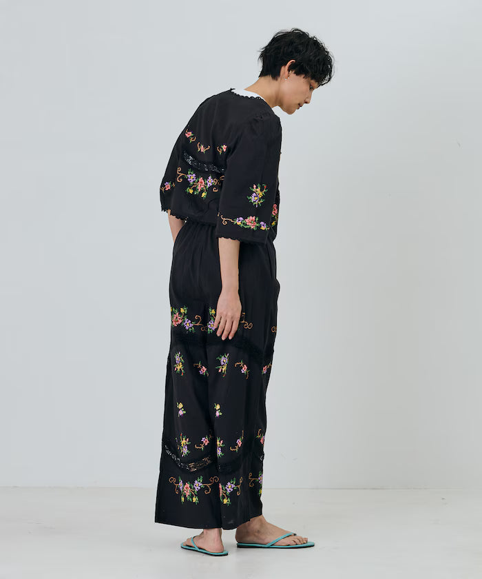 India Flower Cross Embroidery Lace Pants