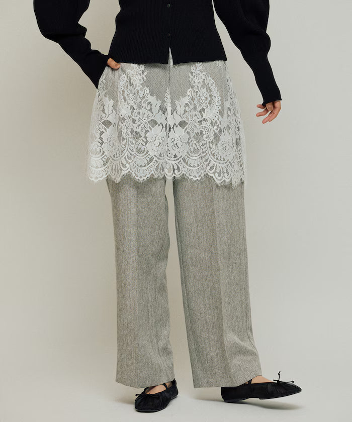 Lace Layered Slacks / Center Press Wide Slacks