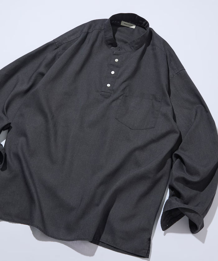 Relax Fit Linen Mix Band Collar Pullover Shirt [Limited Edition]