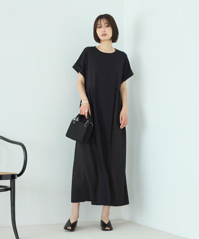 Organic Cotton Mixed Material Docking Gathered Dress