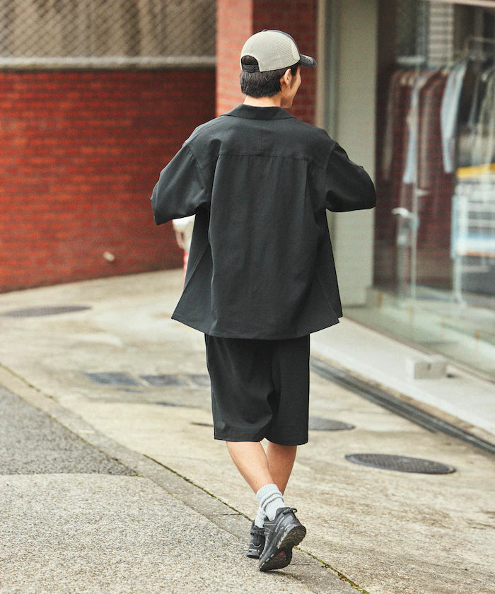 [New Color Addition] Quick-Dry Material Relaxed Fit Open Collar Short Sleeve Shirt Linen-Like