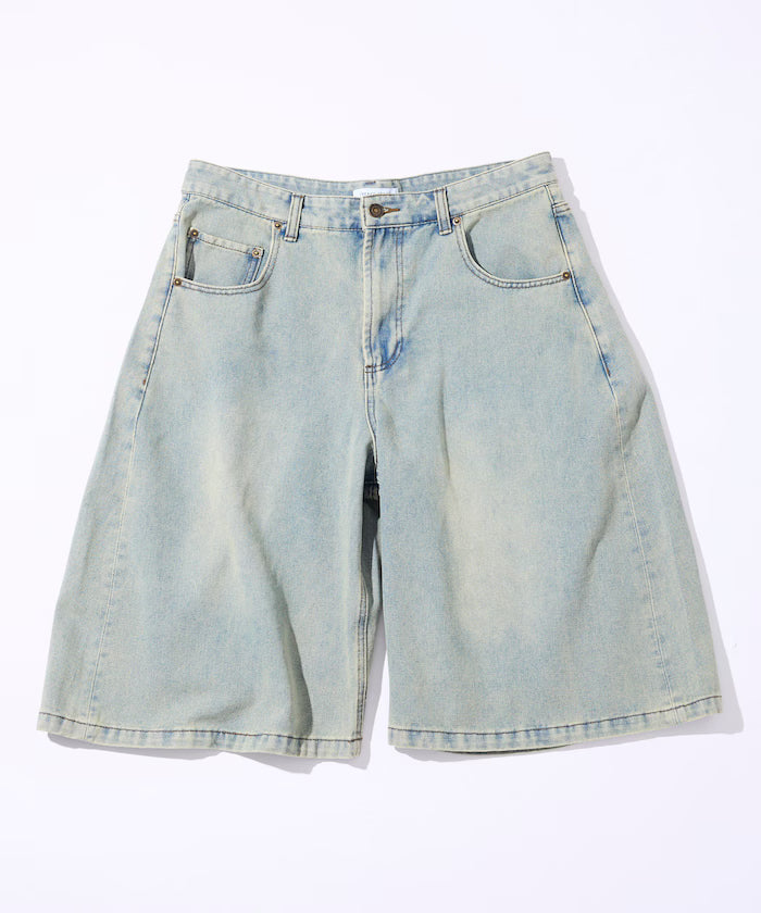 Wide Silhouette Vintage Processed Cropped Curve Denim Shorts