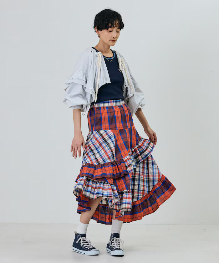Check x Check Asymmetrical Frill Skirt