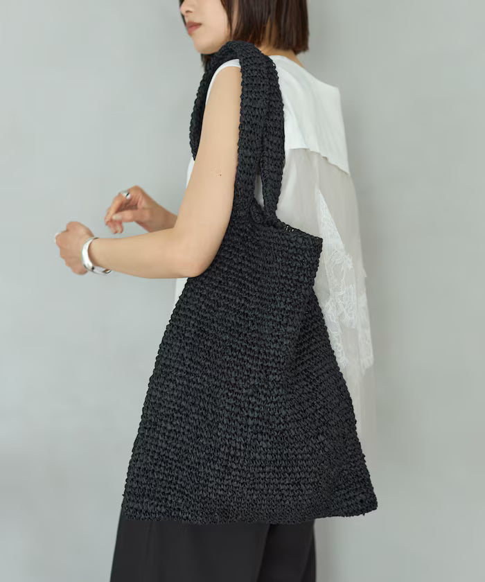 Raffia Tote Bag - Black