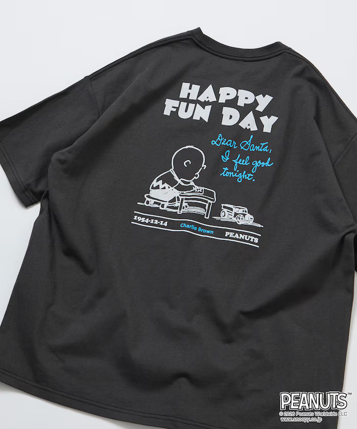 PEANUTS/Peanuts Exclusive Big Silhouette Back Print Crew Neck T-Shirt/HAPPY FUN DAY [Limited Release]