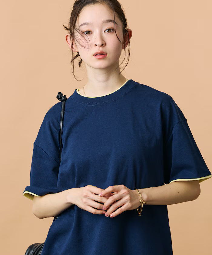 Limited Edition Relaxed Fit Color Block Fake Layered Crew Neck T-Shirt
