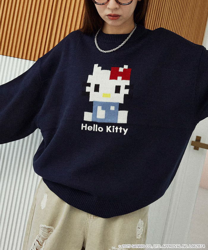 "SANRIO/Sanrio" Pixel Art Jacquard Knit Limited Edition - Navy