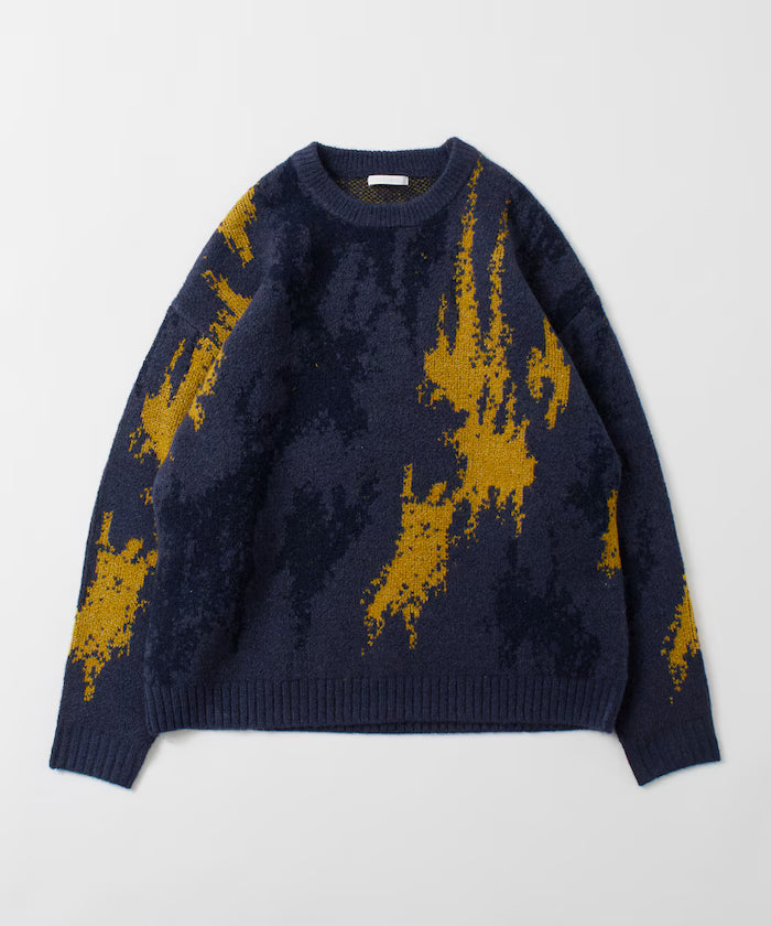All-over Pattern Double Jacquard Knit Crew Neck Pullover / Relaxed Fit
