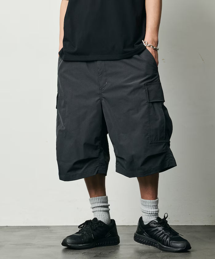 Quick Dry Fabric Wide Silhouette Poly Rip Cross Short Cargo Pants/UV Cut/Quick Dry 【Limited Release】