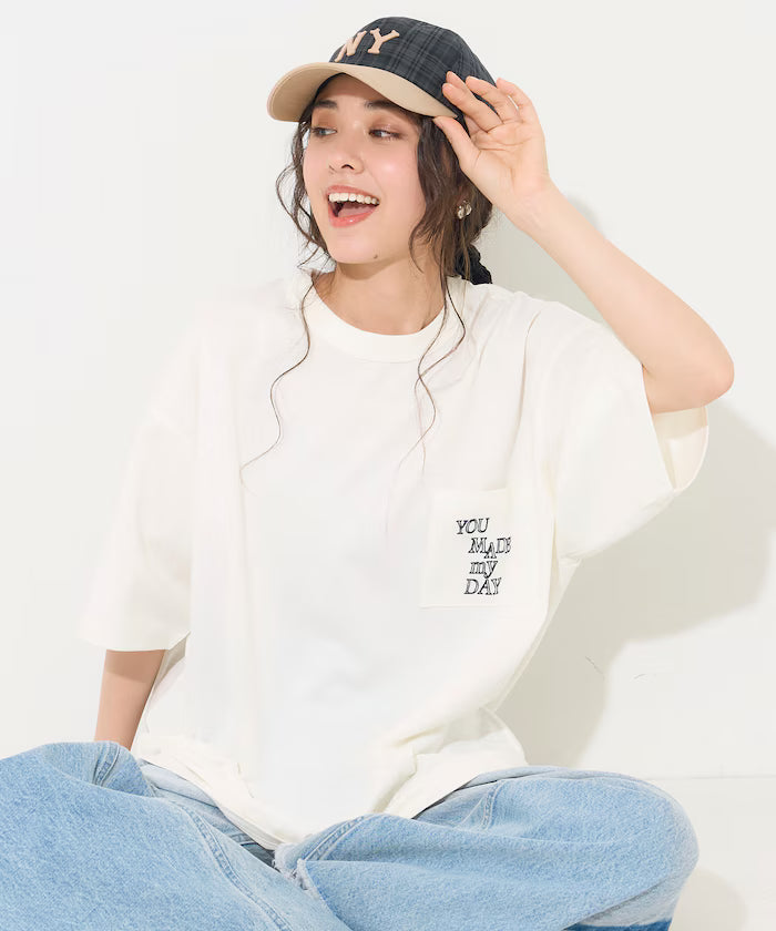 tombonia/Tombo nia Back Print Crew Neck T-Shirt/YOU MADE MY DAY - White