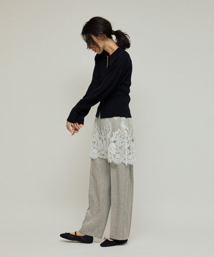 Lace Layered Slacks / Center Press Wide Slacks