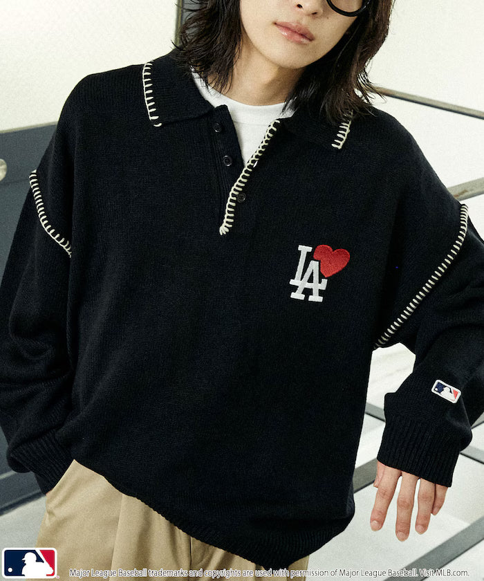 Custom STITCH KNIT POLO - Black