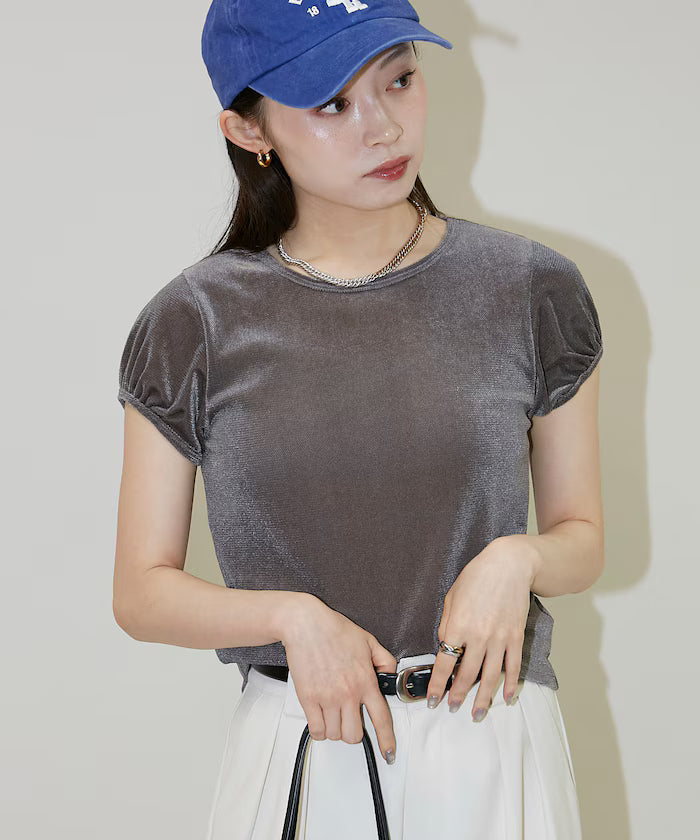 Puff Sleeve Sheer Flocked T-Shirt Limited Edition