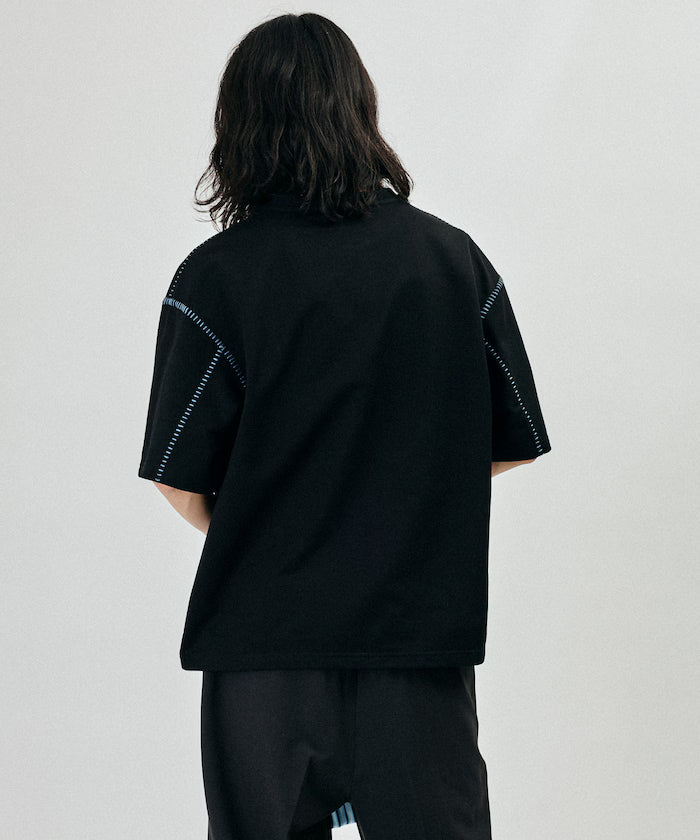 Boxy Silhouette Color Stitch Crew Neck T-Shirt