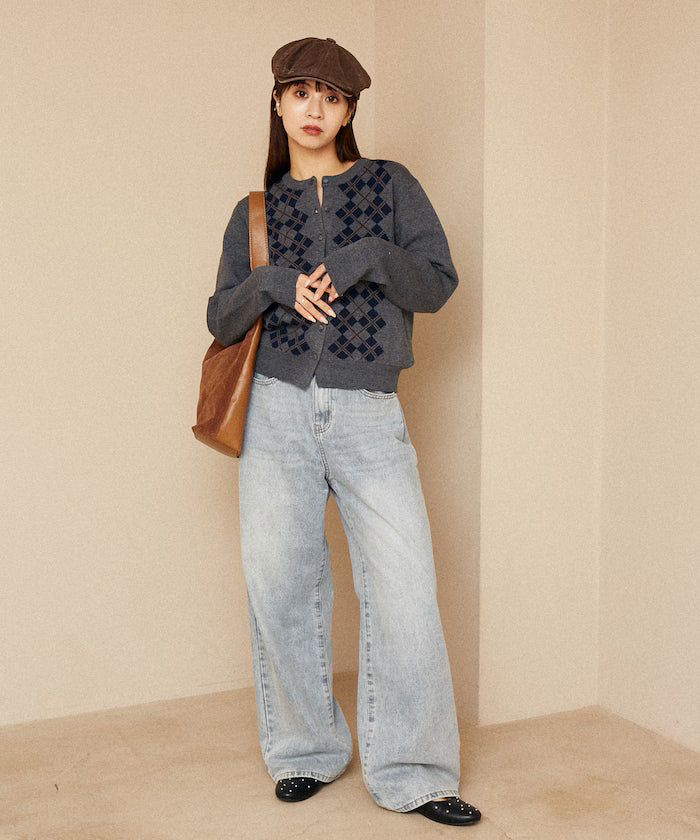 Argyle Pattern Jacquard Knit Cardigan Limited Edition