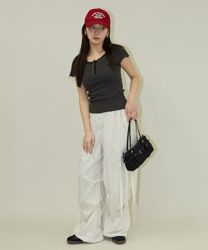 Collar Lace Contrast Henry Rib T-Shirt