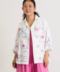 Open Collar Embroidered Shirt Jacket - White