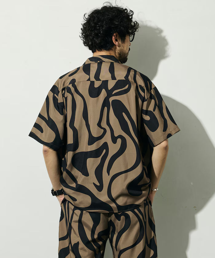 Open collar pattern short sleeve shirt / all-over design open collar shirt / compatible with set-up