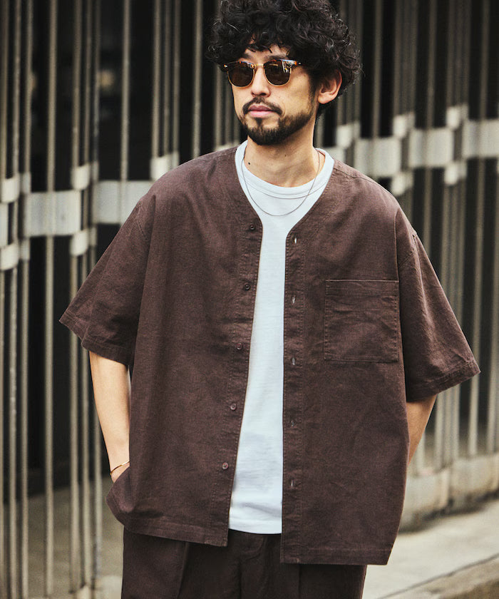 LINEN COTTON V NECK SHIRT