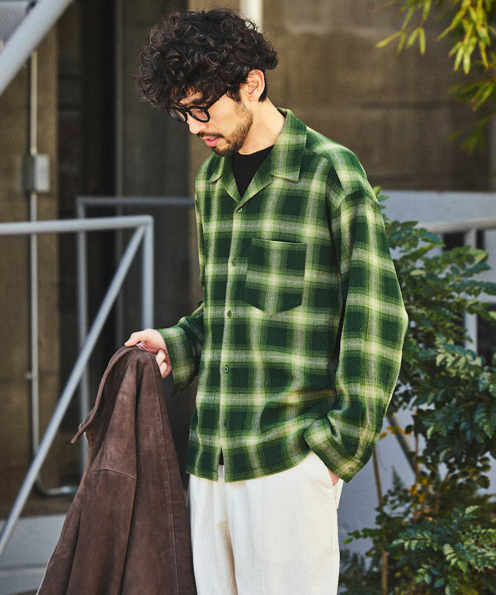 Pre-dyed ombre check sheer shirt relaxed fit