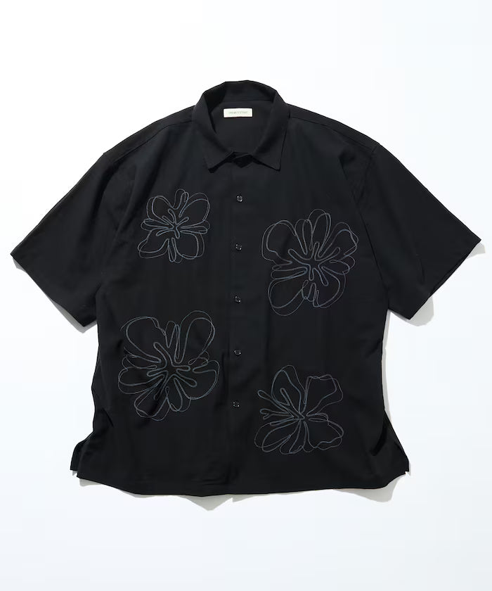 Relaxed Fit Flower Embroidered Short Sleeve Open Collar Shirt [Limited Edition]