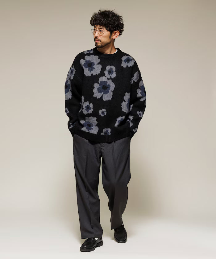 All-over Pattern Double Jacquard Knit Crew Neck Pullover / Relaxed Fit