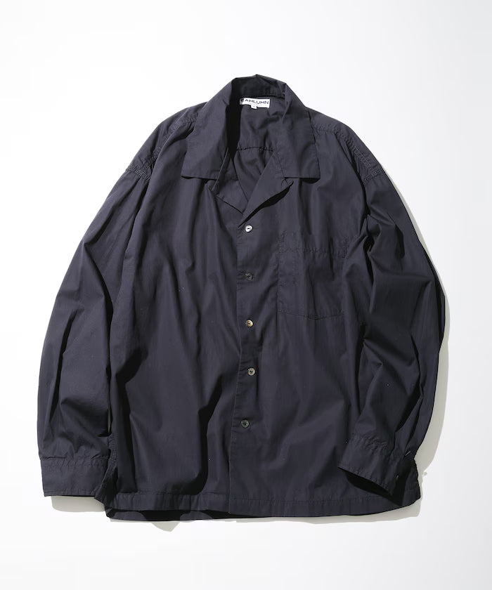 Magazine Pocket Broadcloth Open Collar Shirt - Dark Navy
