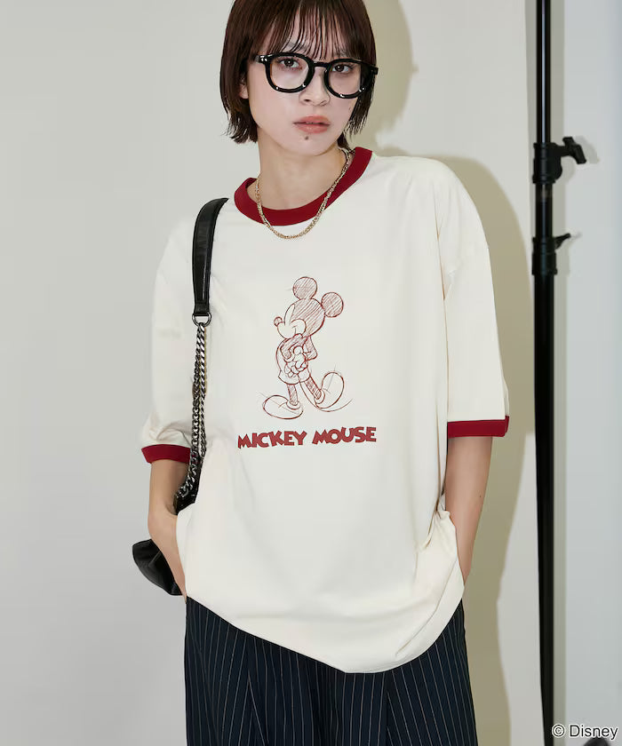 <Functional Material>Mickey Mouse/Sketch Ringer T-Shirt Limited Edition