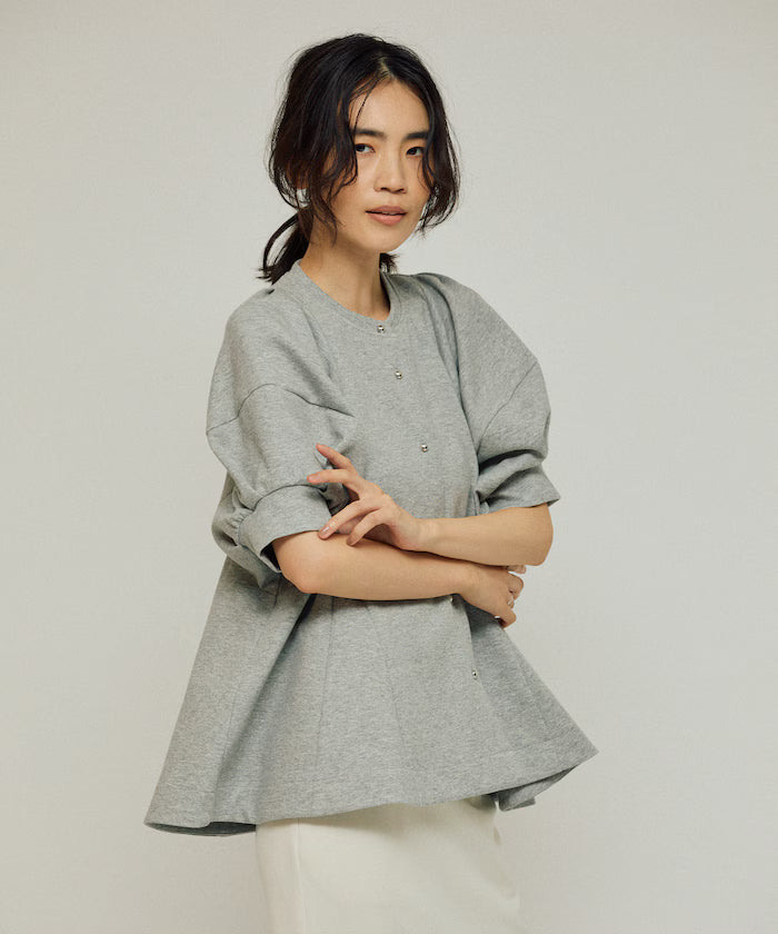 Cardigan with Peplum and Puff Sleeves
