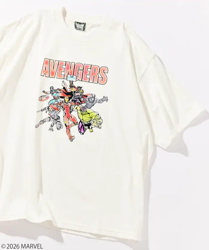 MARVEL/Marvel Avengers Crew Neck T-Shirt / Electrostatic Flock Processing - White