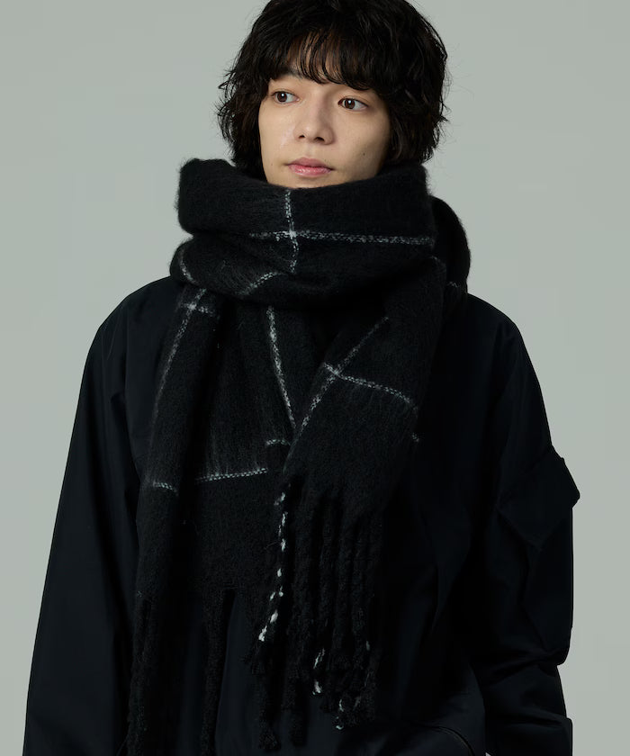Window Pen Check Pattern Volume Scarf - Black