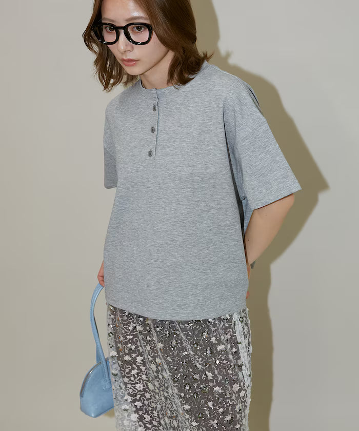 <contact cool> Cool Ponte Henry Neck T-Shirt Limited Release