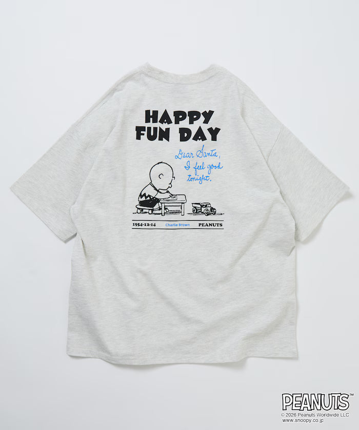 PEANUTS/Peanuts Exclusive Big Silhouette Back Print Crew Neck T-Shirt/HAPPY FUN DAY [Limited Release]