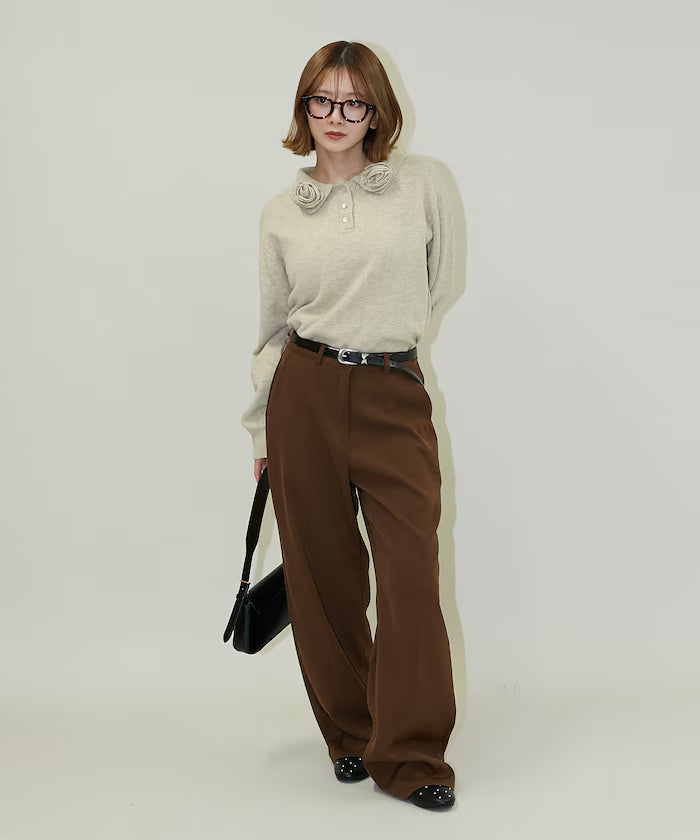 Polo knit pullover with flower motif - limited edition