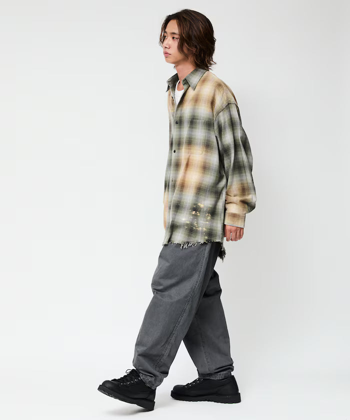 Relax Fit Relaxed Fit Bleached Ombre Check Flannel Shirt [Limited Edition]