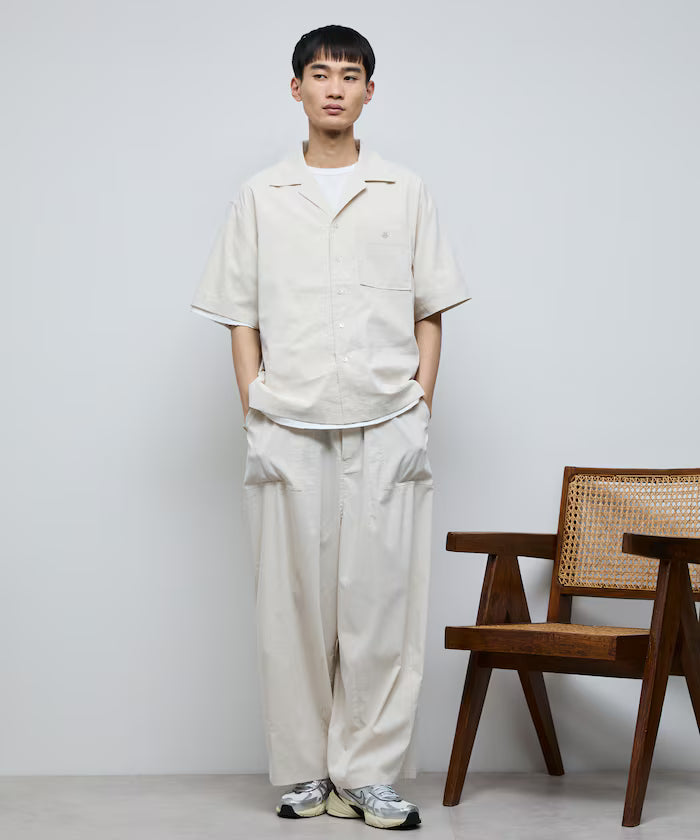 Ramie Blend Oversize Short Sleeve Open Collar Shirt / Easy Care Shirt / Linen Blend Short Sleeve Shirt