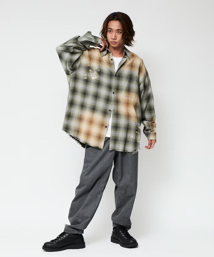 Relax Fit Relaxed Fit Bleached Ombre Check Flannel Shirt [Limited Edition]
