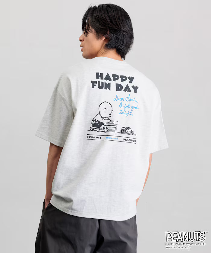 PEANUTS/Peanuts Exclusive Big Silhouette Back Print Crew Neck T-Shirt/HAPPY FUN DAY [Limited Release]