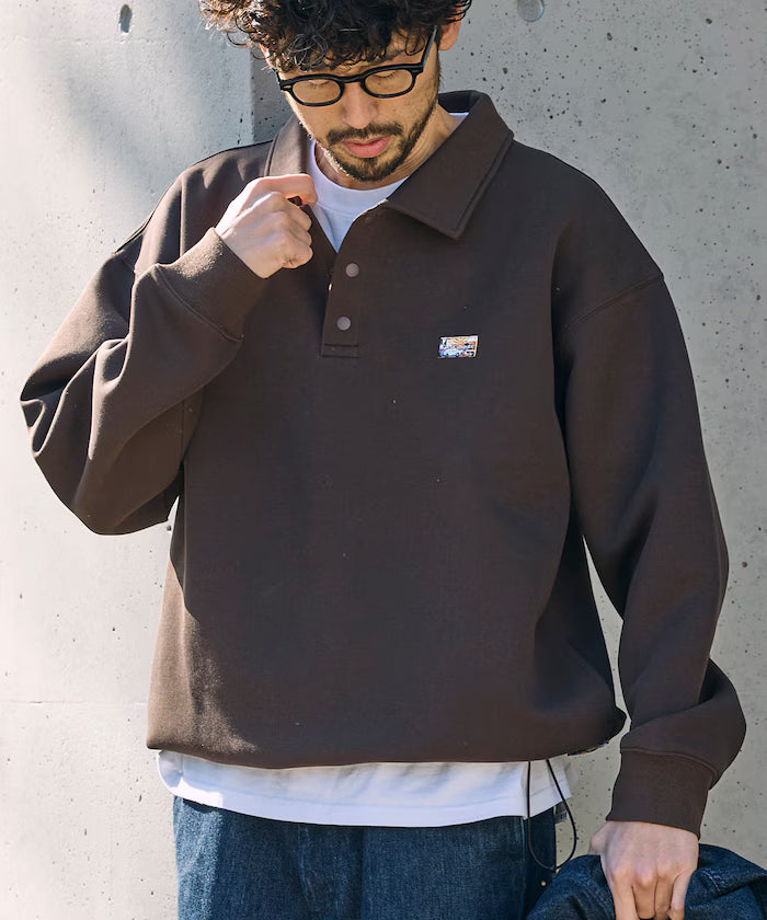 Big Silhouette Spindle Cardboard One Point Logo Polo Color Sweat - Brown