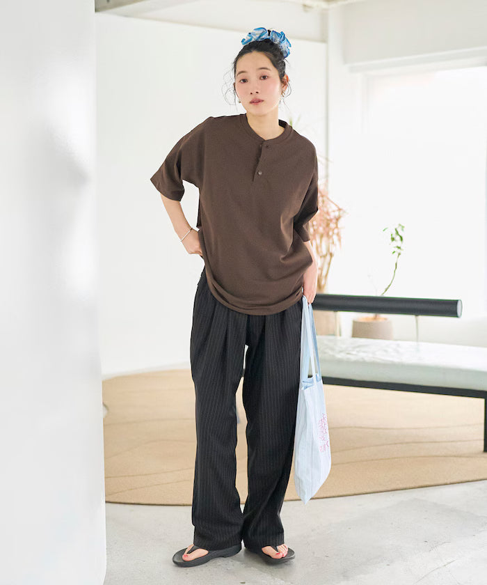 AIRDRY HIGH TECH YARN High-Performance Material 7.7 Ounces Big Silhouette Henley Neck T-Shirt / Water Absorbent Quick Dry / Heat Shield / UV Cut