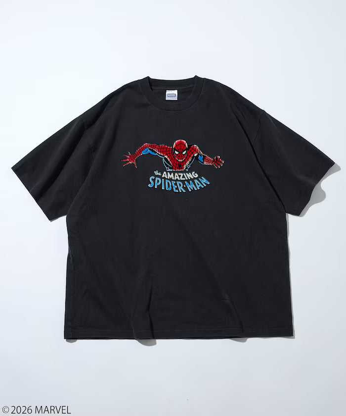 MARVEL/Marvel Spider-Man Crew Neck T-Shirt / Static Electricity Flock Processing