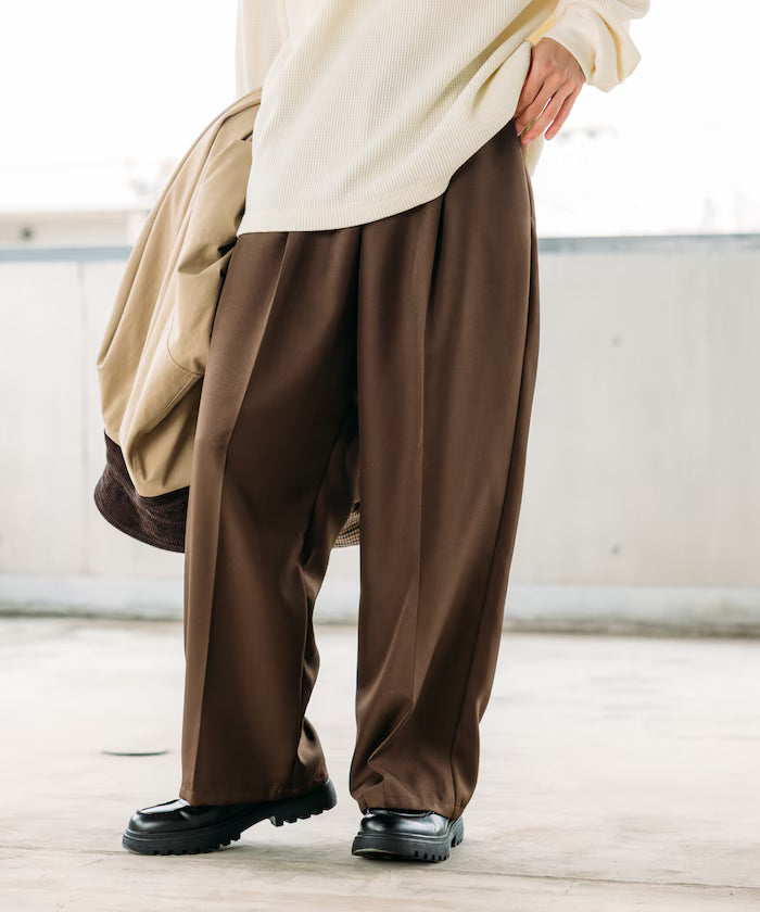 Wide Silhouette Staple Twill Easy Slacks/Wide Slacks [Limited Edition] - Brown