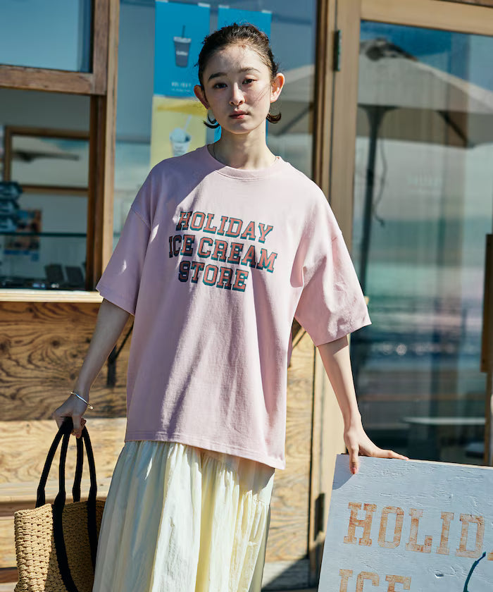 HOLIDAY ICECREAM×FREAK'S STORE Limited Edition Big Silhouette College Print Crew Neck T-Shirt