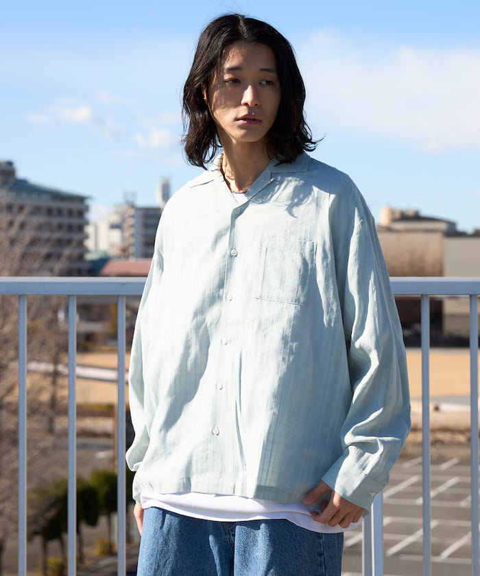 Dobby Woven Long Sleeve Open Collar Shirt / Big Silhouette