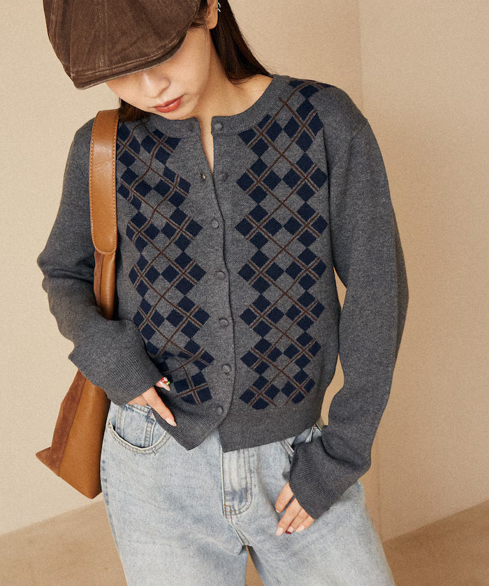 Argyle Pattern Jacquard Knit Cardigan Limited Edition