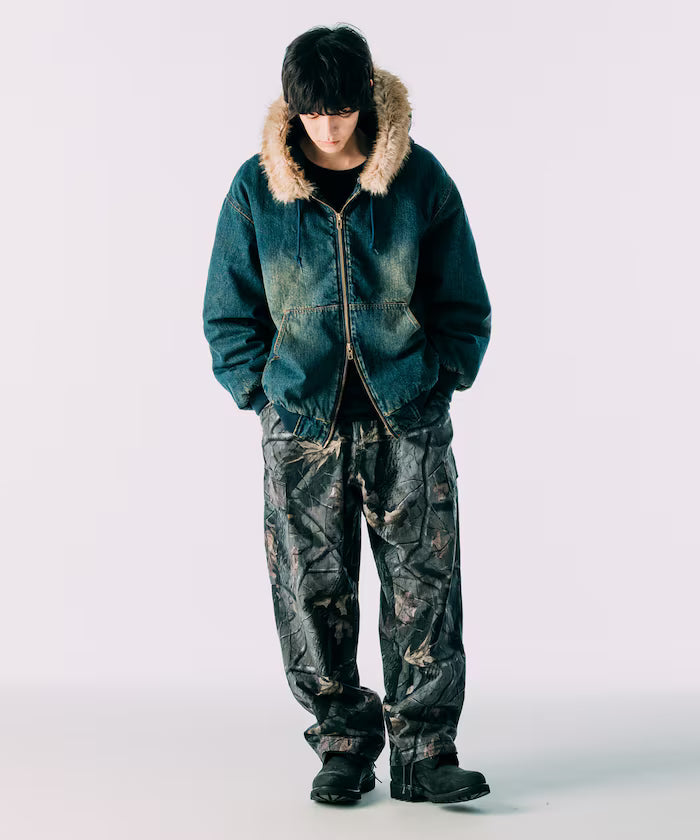 2way fake fur zip-up padded hooded jacket with detachable fur