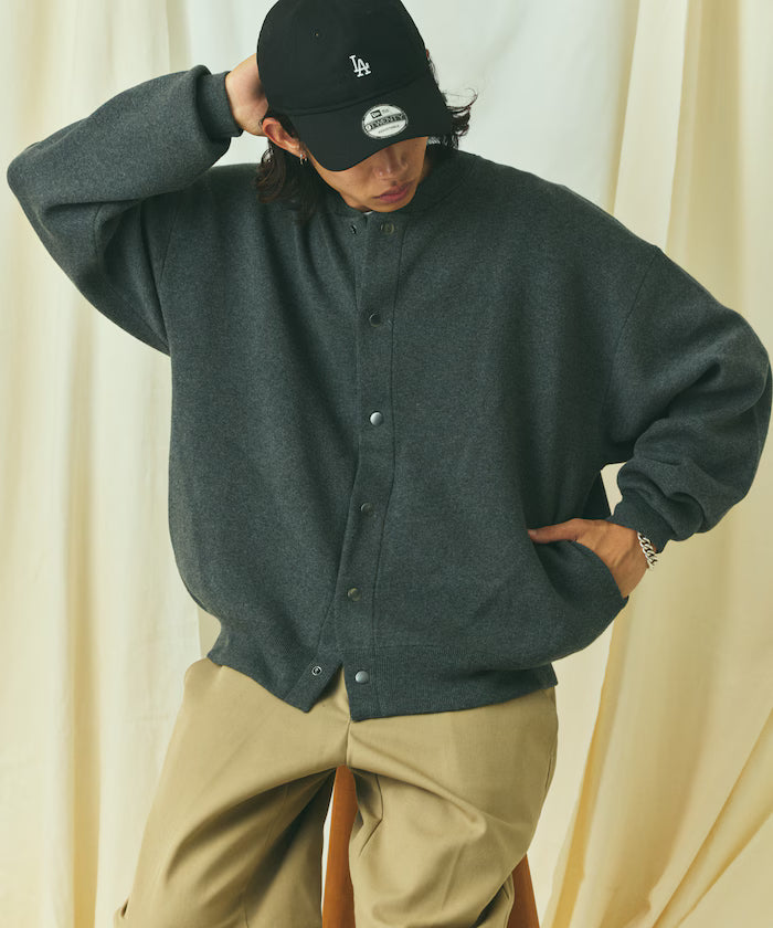 Relax Fit Relax Fit Sweat-like Knit Crew Neck Snap Cardigan [Limited Edition]