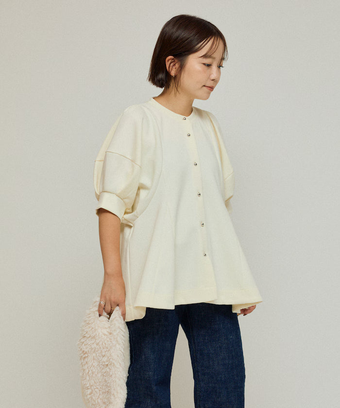Cardigan with Peplum and Puff Sleeves