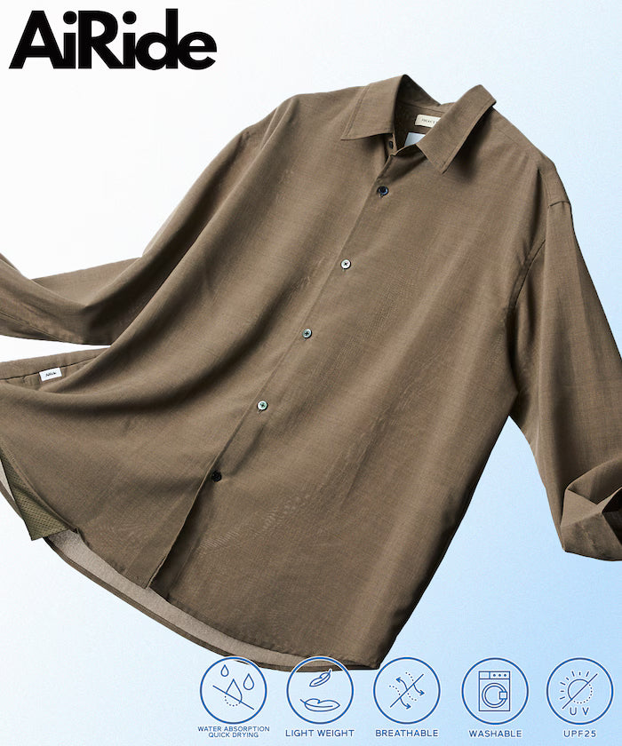 AiRide/Air Ride Relax Fit Regular Collar L/S Shirt/Pocketable/Quick Dry/UV Cut 【Limited Edition】 - Greige