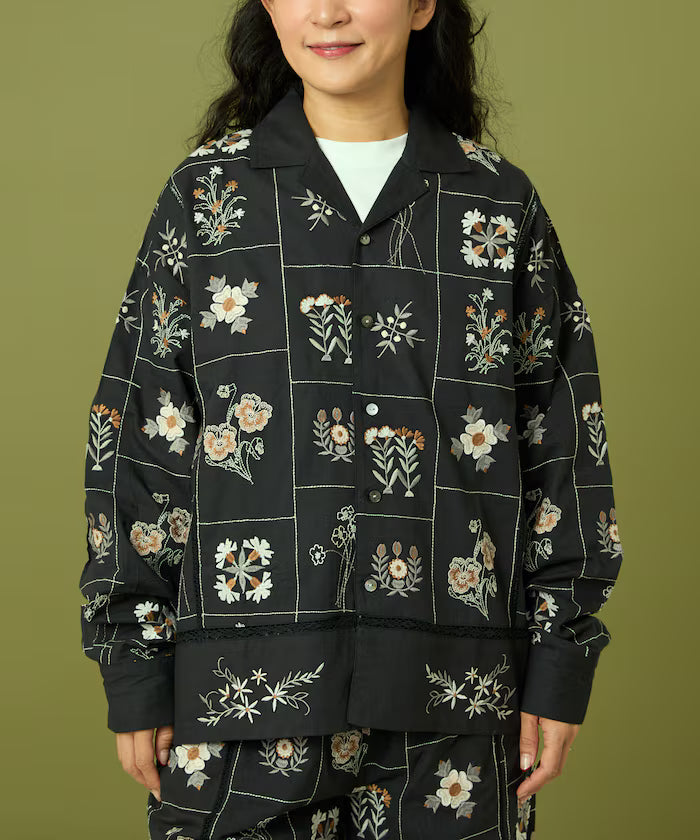 Patchwork Floral Embroidery Long Sleeve Shirt